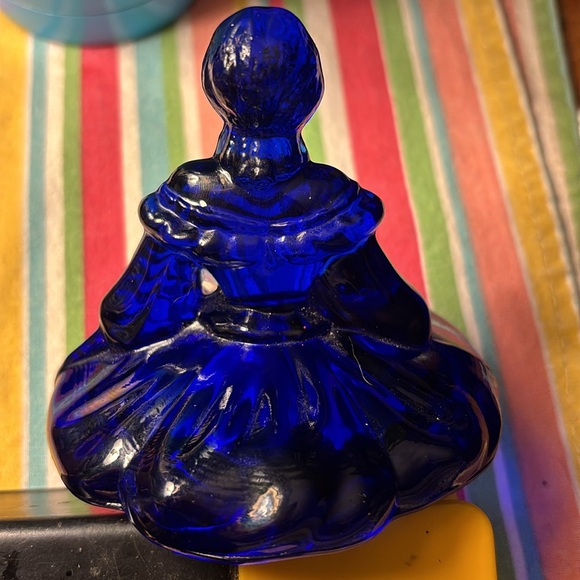 Replacement Top Vintage Mosser Glass Colonial Lady Cobalt Blue Glass Powder Box - Picture 2 of 4